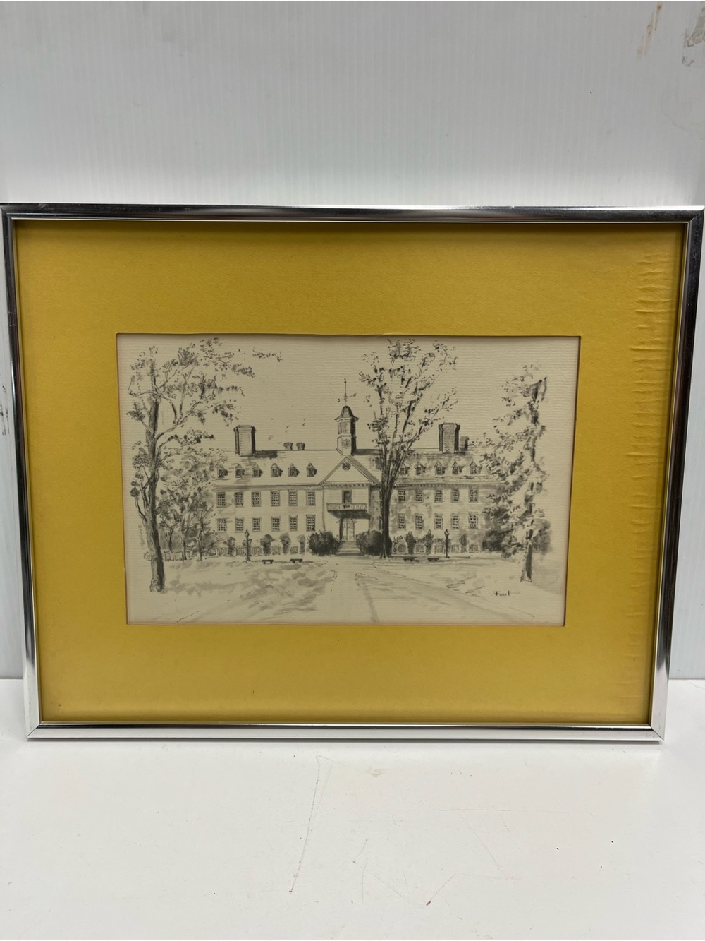 Framed 1972 Williamsburg Virginia The Wren Building Fout Art Drawing